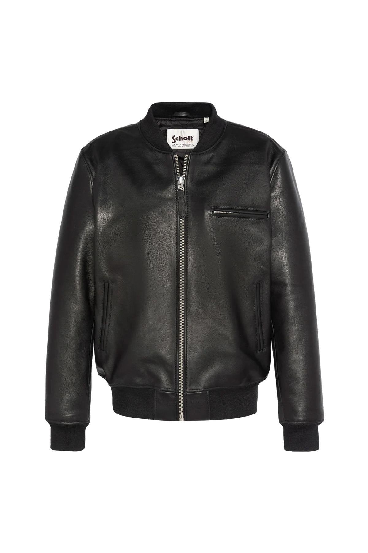 Casual black cowhide leather bomber jacket - Image n°5