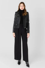 Women's black biker jacket in soft leather - Image n°4
