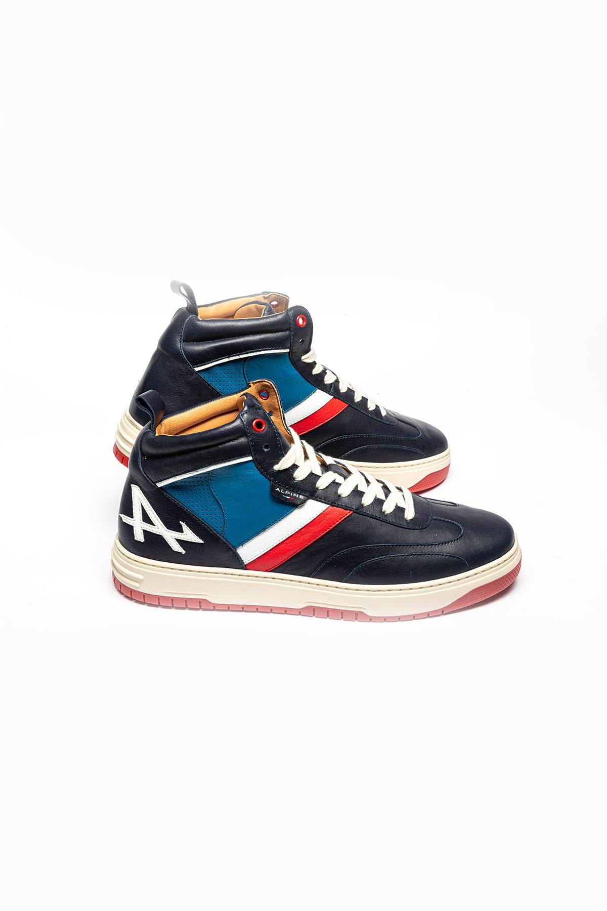 Alpine Navy Leather High-Top Sneakers - Image n°1