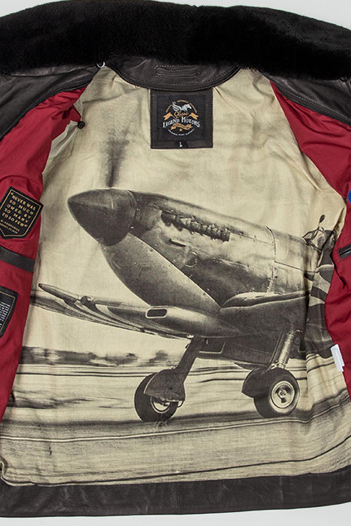 Dark brown leather bomber jacket with Royal Air Force patches - Image n°7