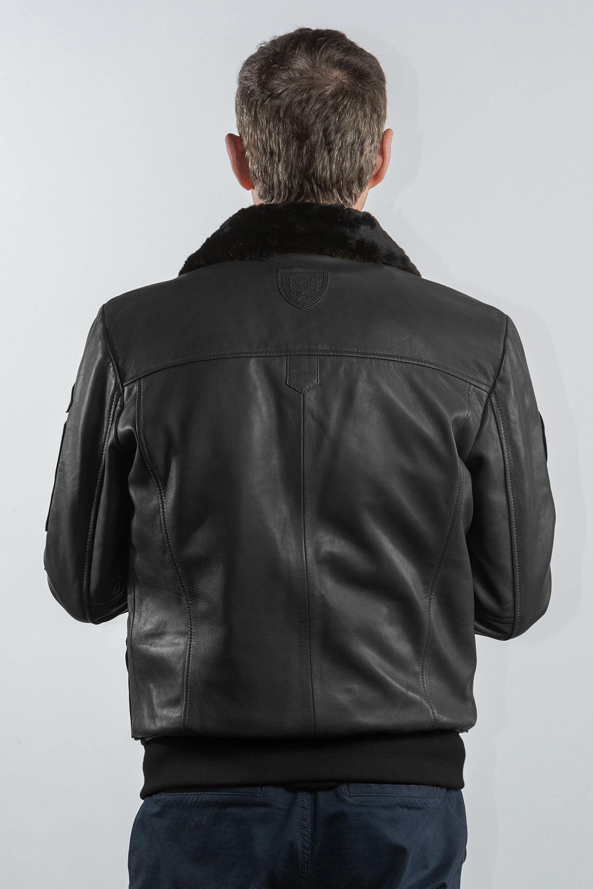 Black leather bomber jacket with Royal Air Force patches - Image n°2