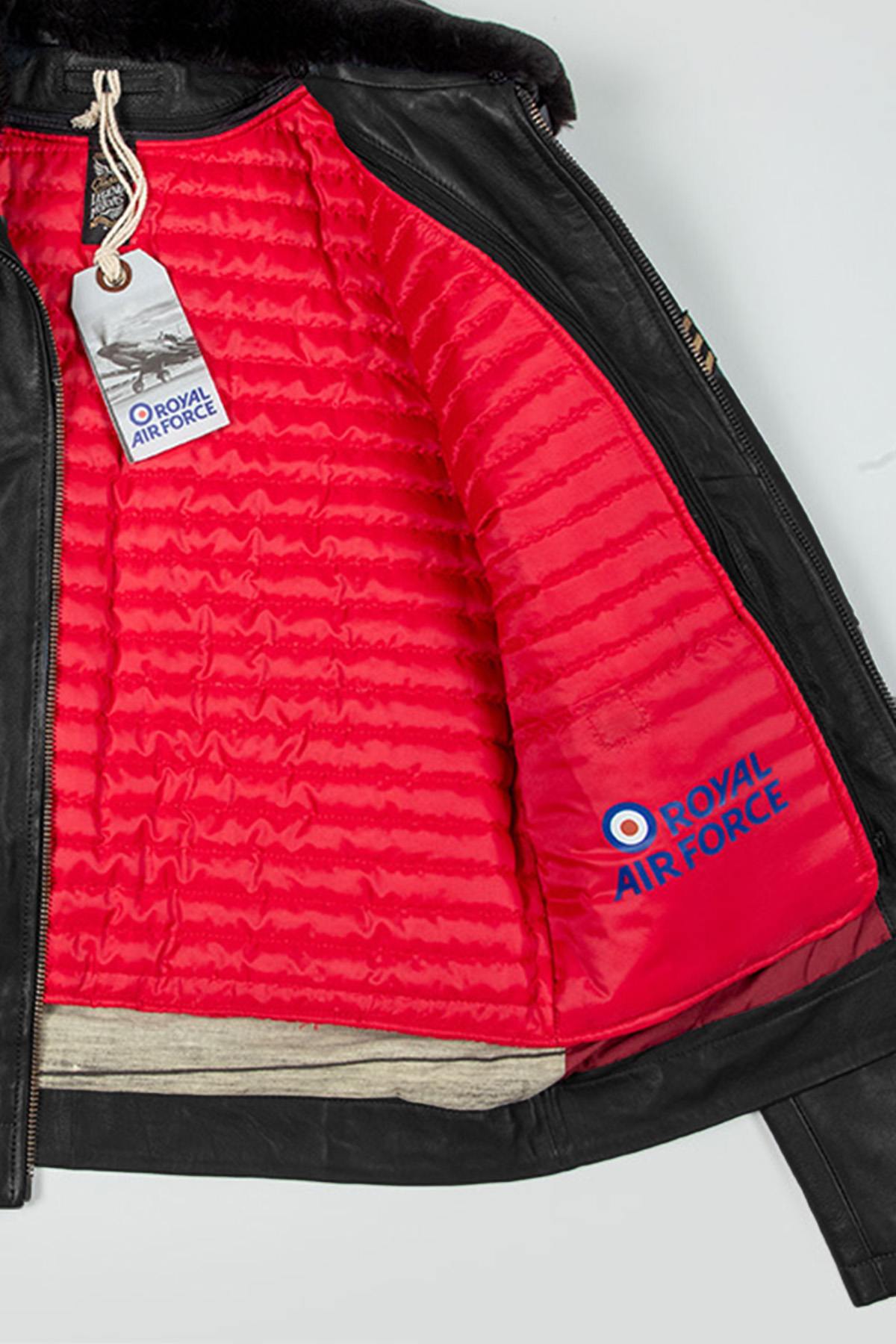 Black leather bomber jacket with Royal Air Force patches - Image n°5
