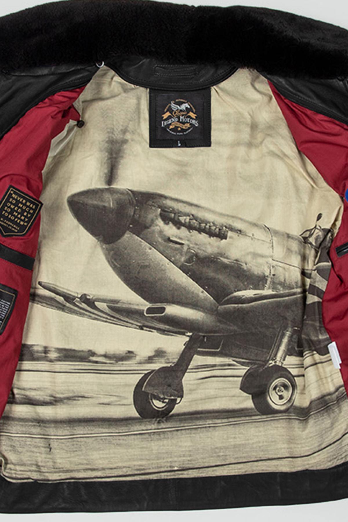 Black leather bomber jacket with Royal Air Force patches - Image n°4