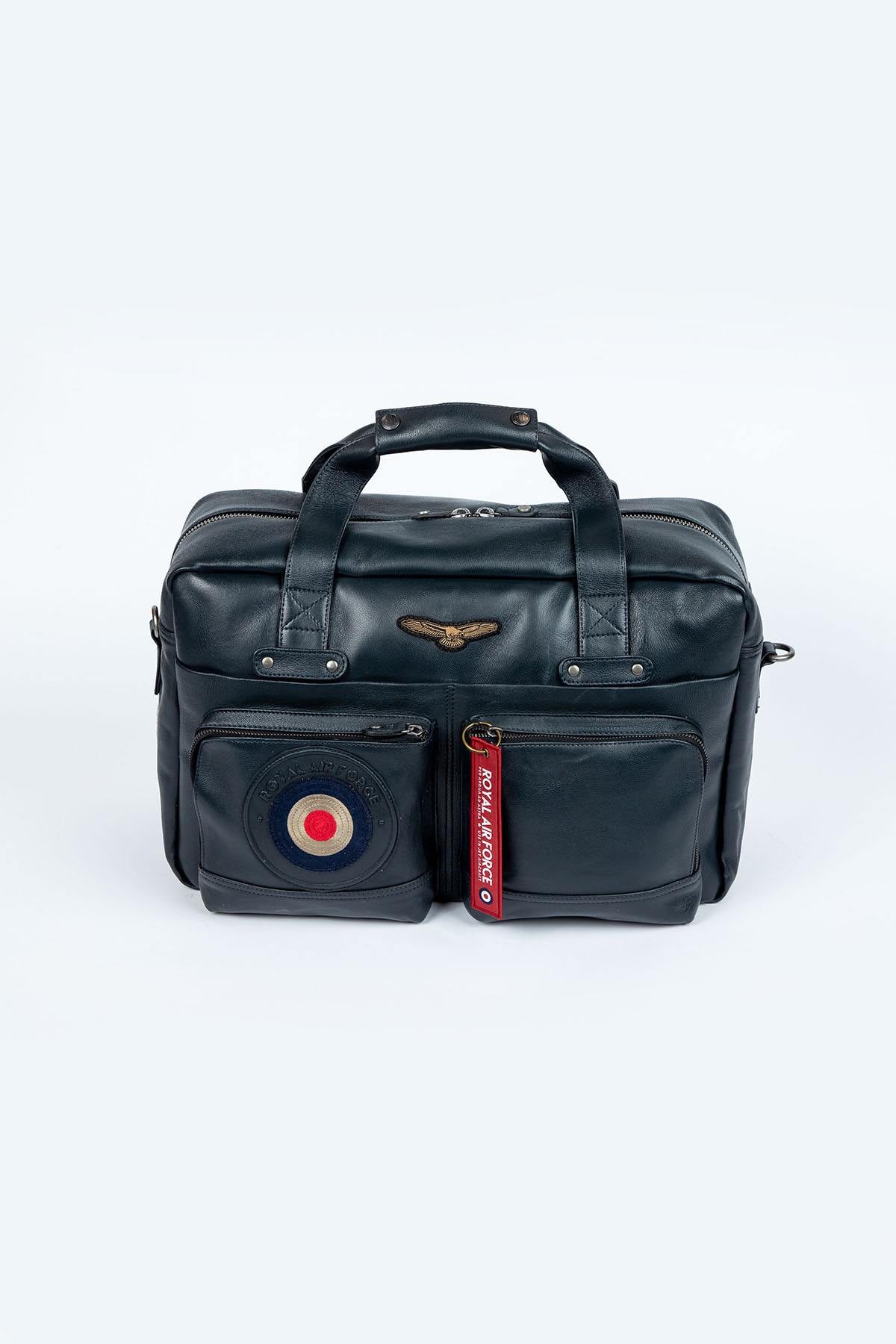Royal Air Force Navy Blue Leather Travel Bag - Image n°1