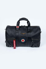 Black leather travel bag with aviation theme - Image n°1