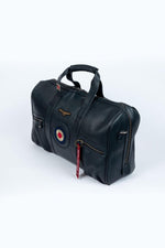 Navy blue leather travel bag with aviation theme - Image n°3