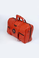 Orange leather travel bag with aviation theme - Image n°3