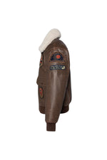 Brown leather bomber jacket with vintage badges - Image n°10