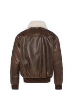 Brown leather bomber jacket with vintage badges - Image n°9