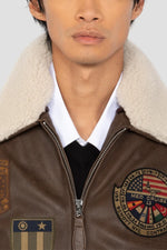 Brown leather bomber jacket with vintage badges - Image n°5