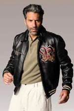 Trendy vintage style leather teddy bear with shirt collar - Image n°1