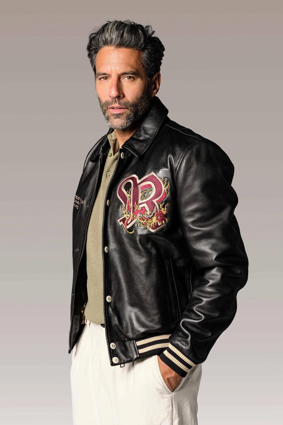 Redskins' Bruce Legend: sheepskin leather, dragon patch, ribbed trims. - Image n°6
