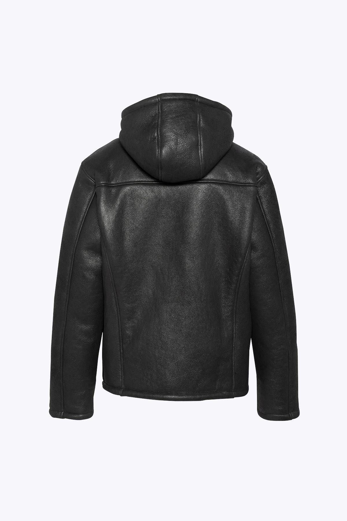 Black hooded bomber jacket in urban style - Image n°7