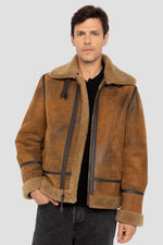 B-3 Bomber Jacket with Mustard Color and Distressed Look - Image n°1