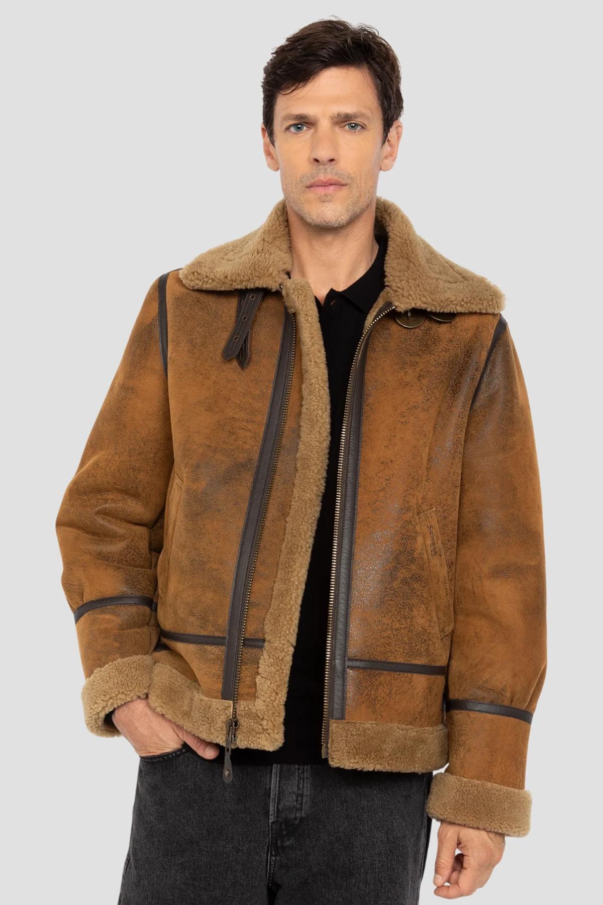 B-3 Bomber Jacket with Mustard Color and Distressed Look - Image n°1