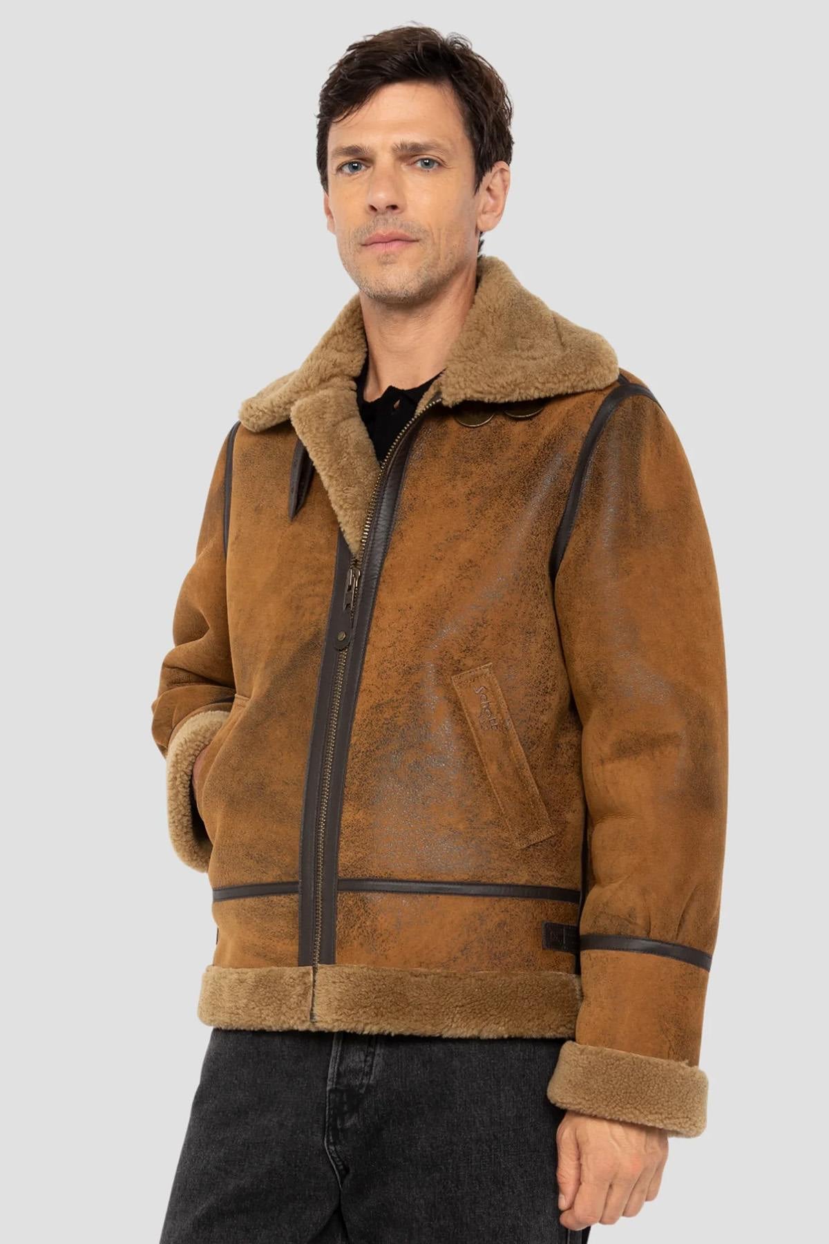 B-3 Bomber Jacket with Mustard Color and Distressed Look - Image n°4