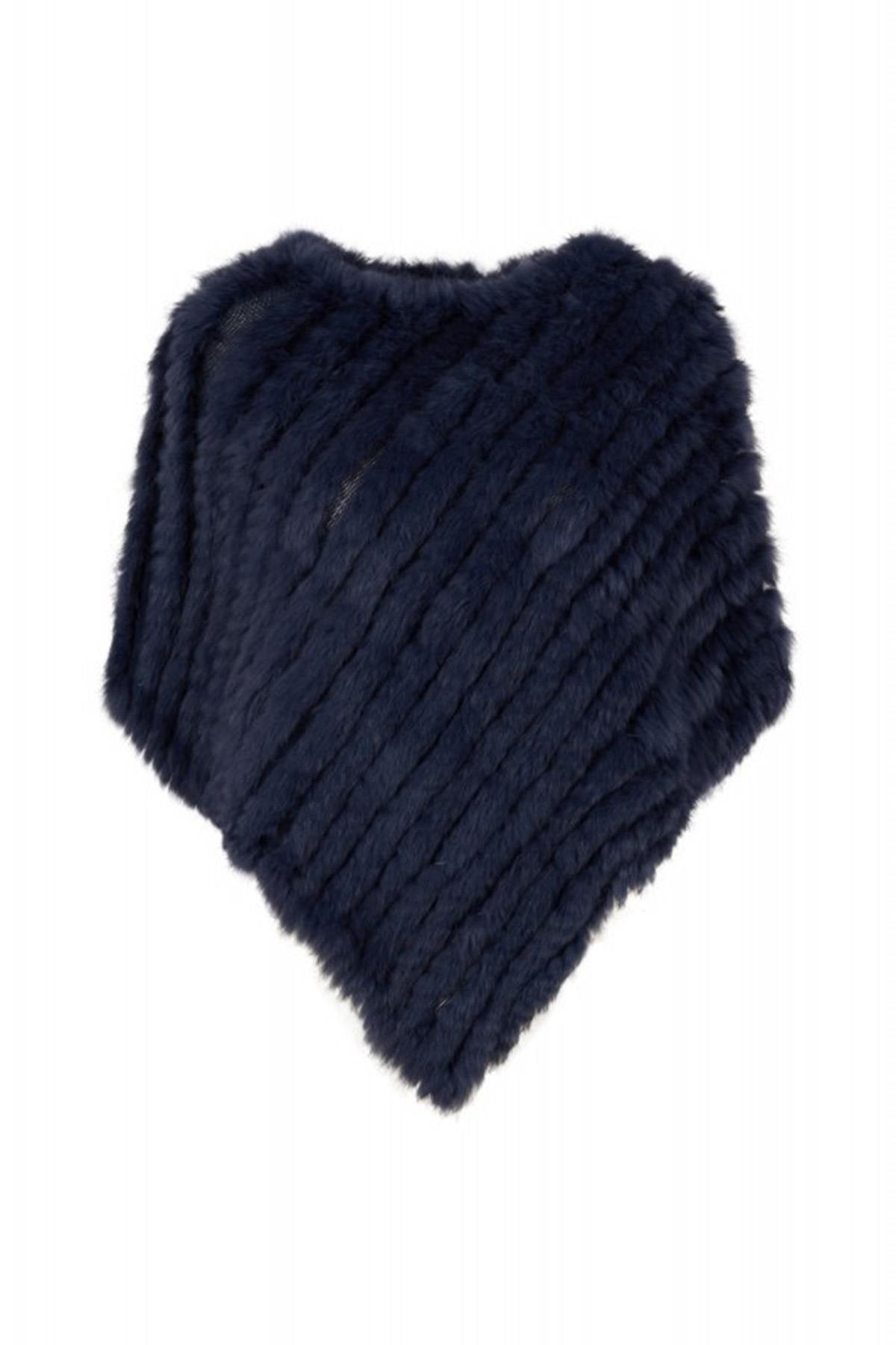 Indigo knitted rabbit fur poncho - Image n°1