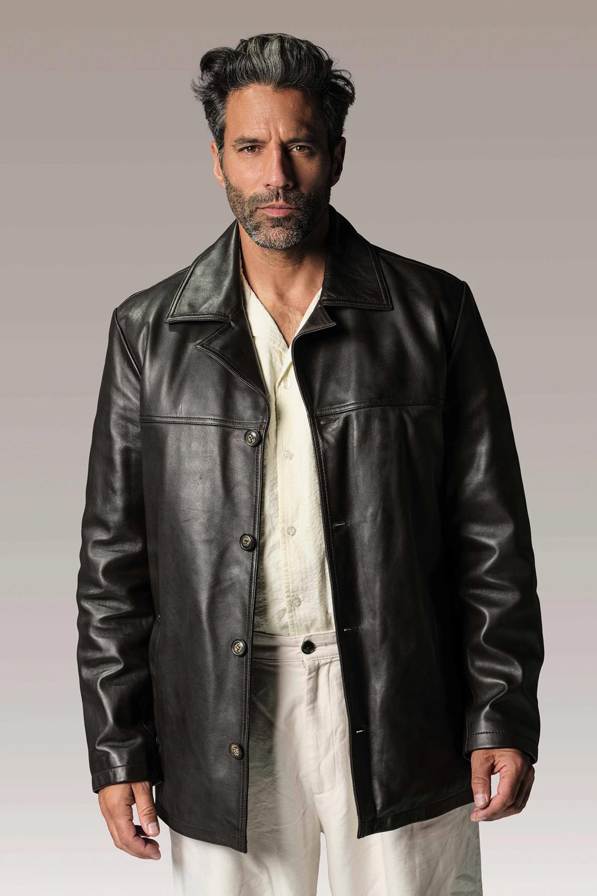 Brown sheepskin leather jacket by Redskins, effortlessly stylish. - Image n°1