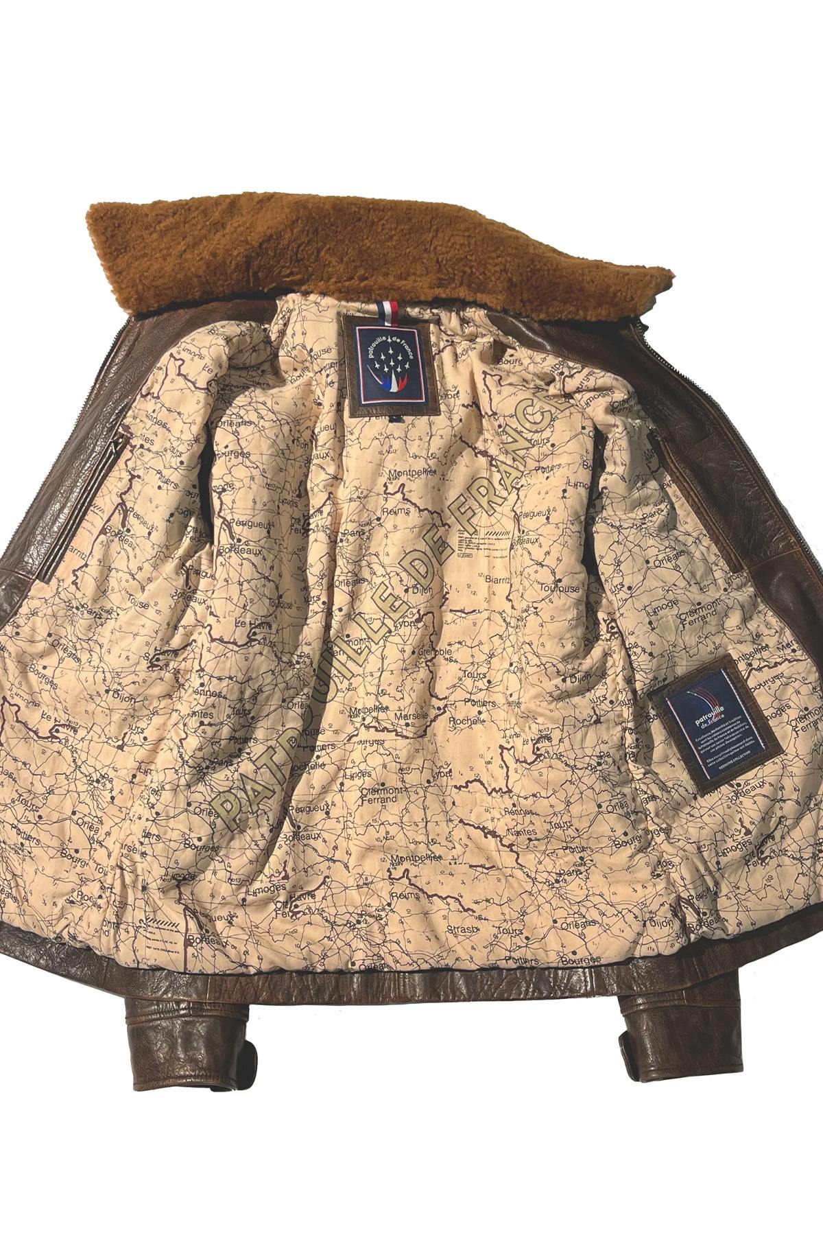 PAF distressed brown leather bomber jacket with shearling collar - Image n°2