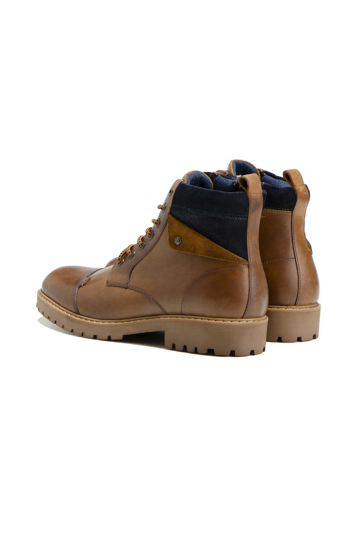 Cognac and navy leather lace-up boots - Image n°2