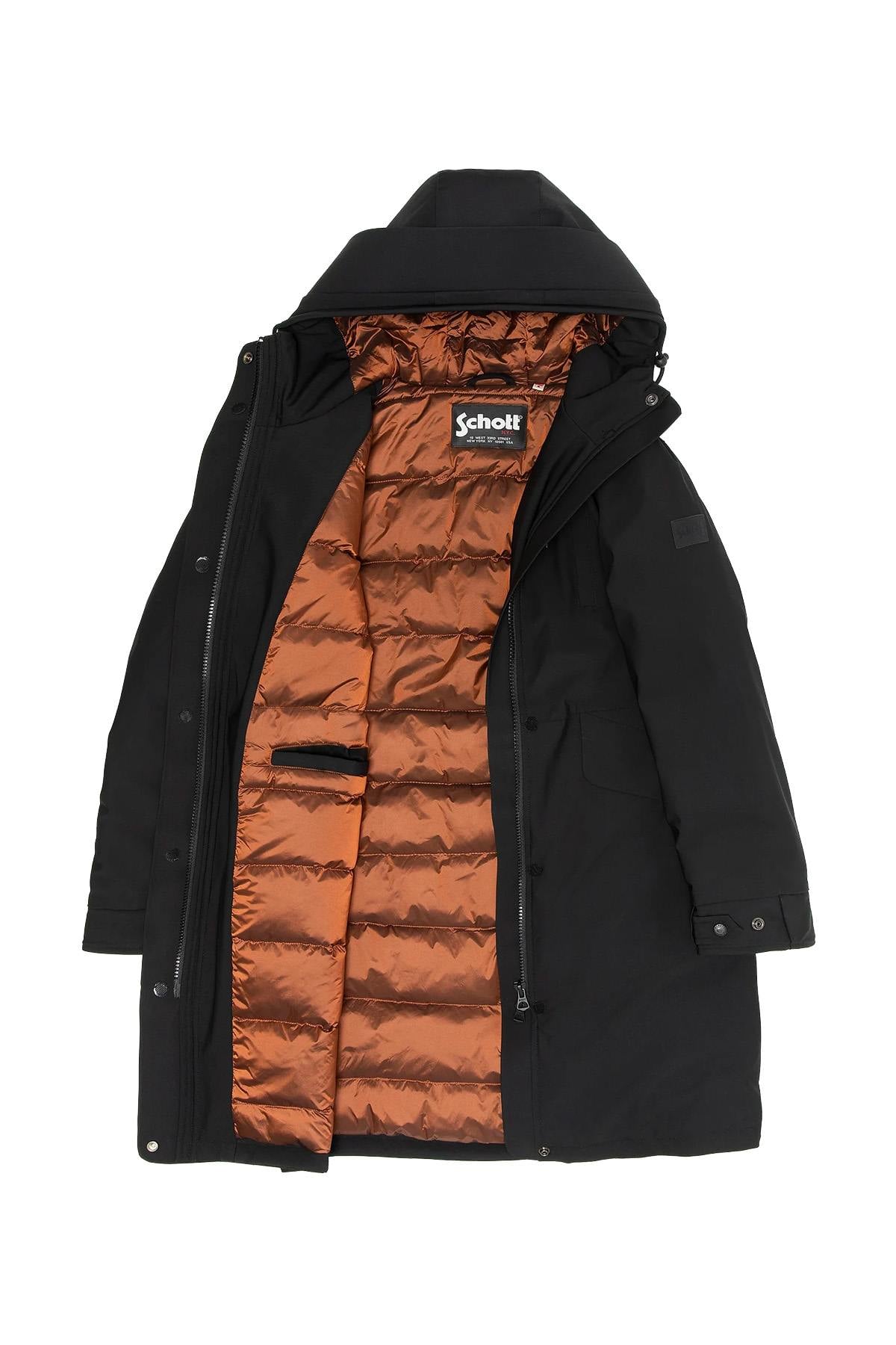 Black multi-pocket hooded parka with quilted nylon lining - Image n°7