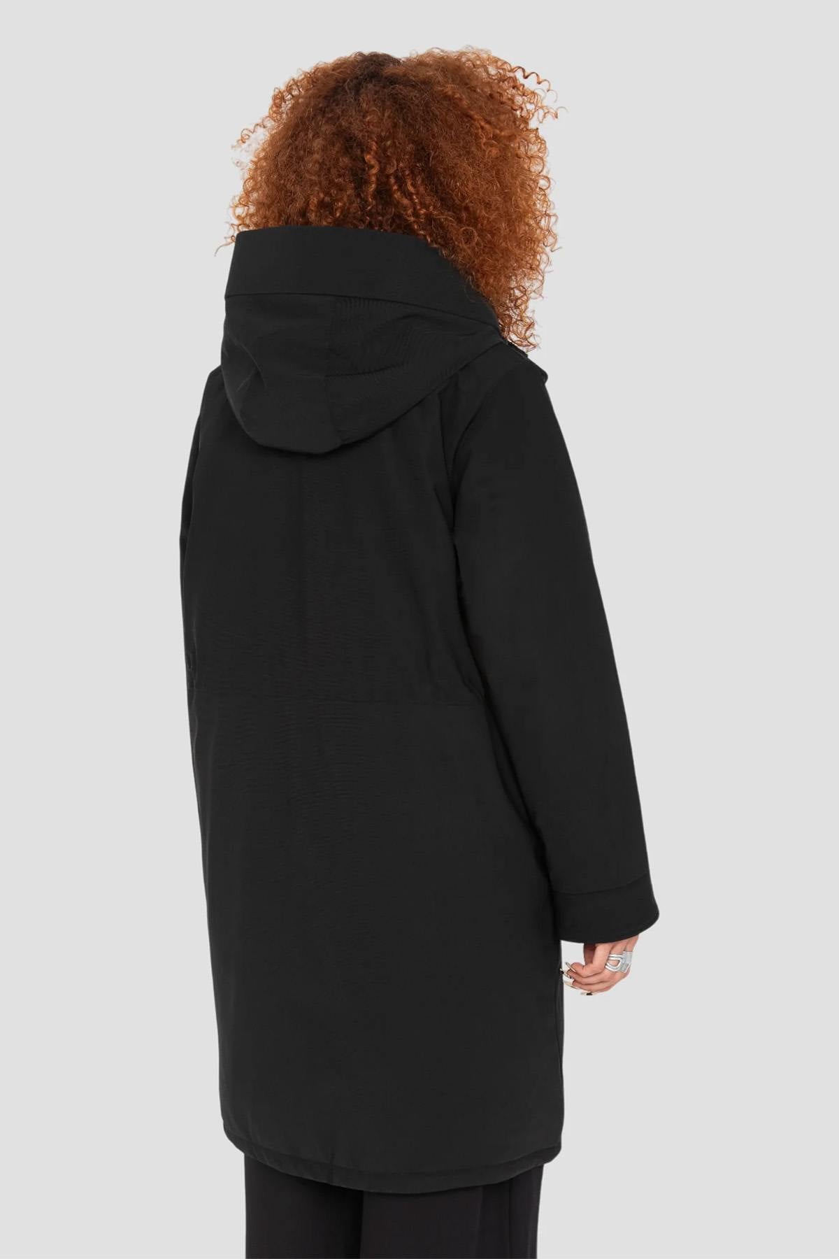 Black multi-pocket hooded parka with quilted nylon lining - Image n°3