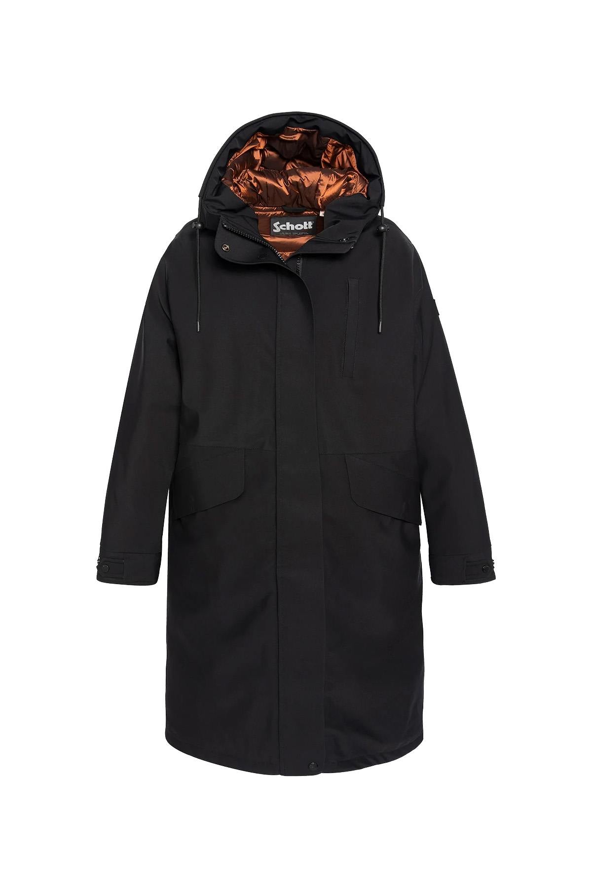 Black multi-pocket hooded parka with quilted nylon lining - Image n°6
