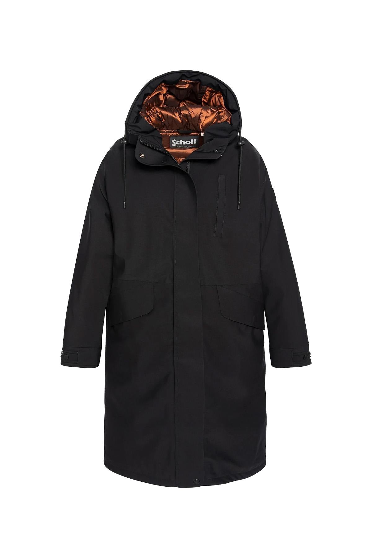 Black multi-pocket hooded parka with quilted nylon lining - Image n°6
