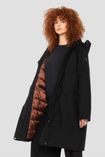 Black multi-pocket hooded parka with quilted nylon lining - Image n°2