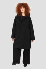 Black multi-pocket hooded parka with quilted nylon lining - Image n°5