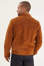 Cognac-colored buffalo suede leather jacket with shirt collar - Image n°2