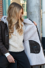 Women's brown shearling hooded coat - Image n°8