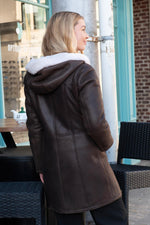 Women's brown shearling hooded coat - Image n°5