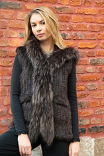 Dark brown genuine fur sleeveless vest - Image n°1