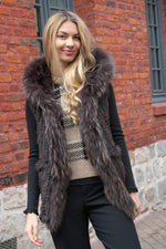 Dark brown genuine fur sleeveless vest - Image n°5