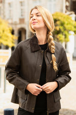 Brown velvet shirt collar leather jacket - Image n°2