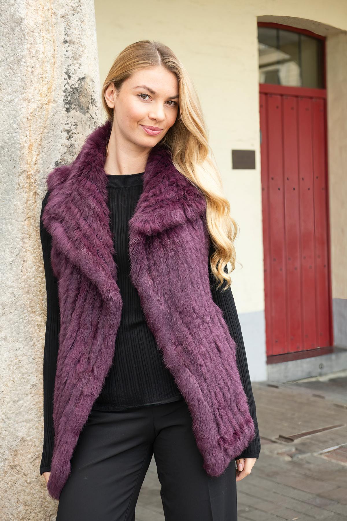 Plum fur sleeveless vest - Image n°5
