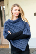 Indigo knitted rabbit fur poncho - Image n°1