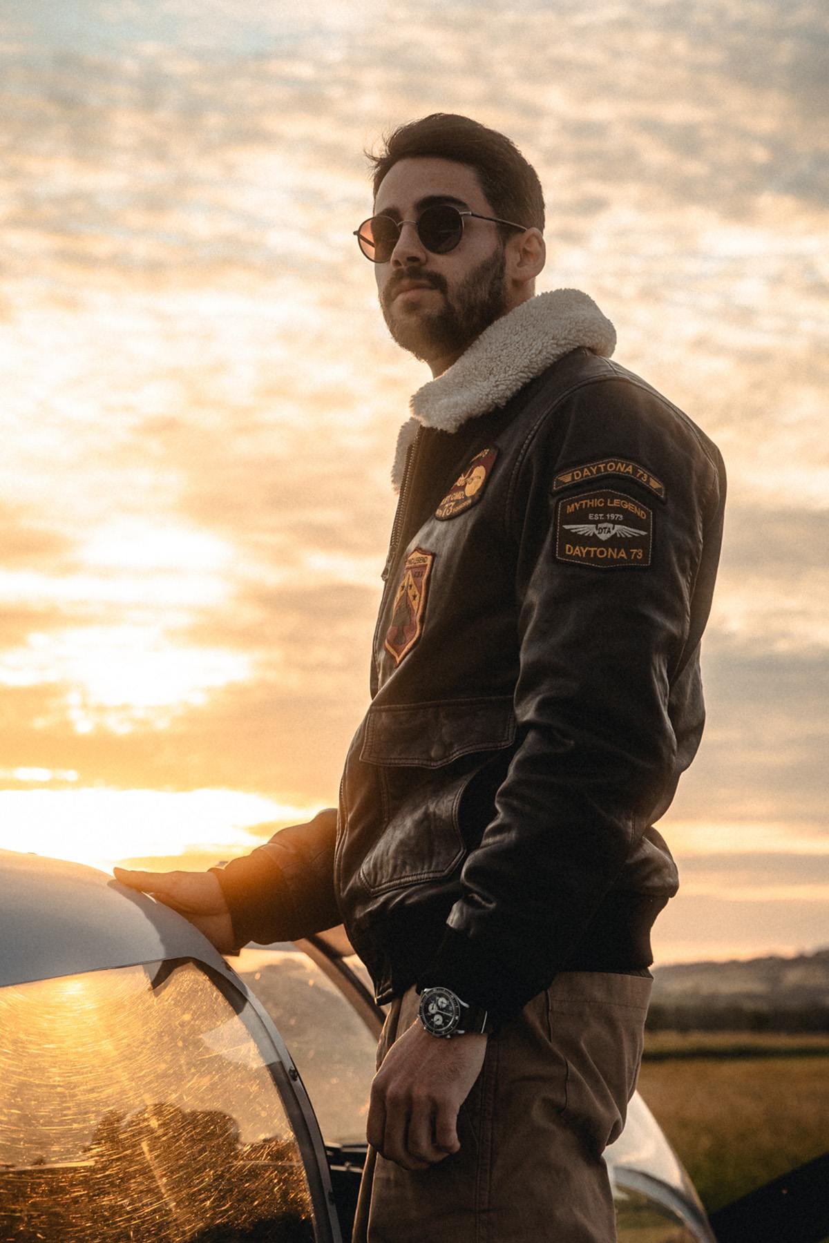 Distressed black leather aviator jacket with patches - Image n°9