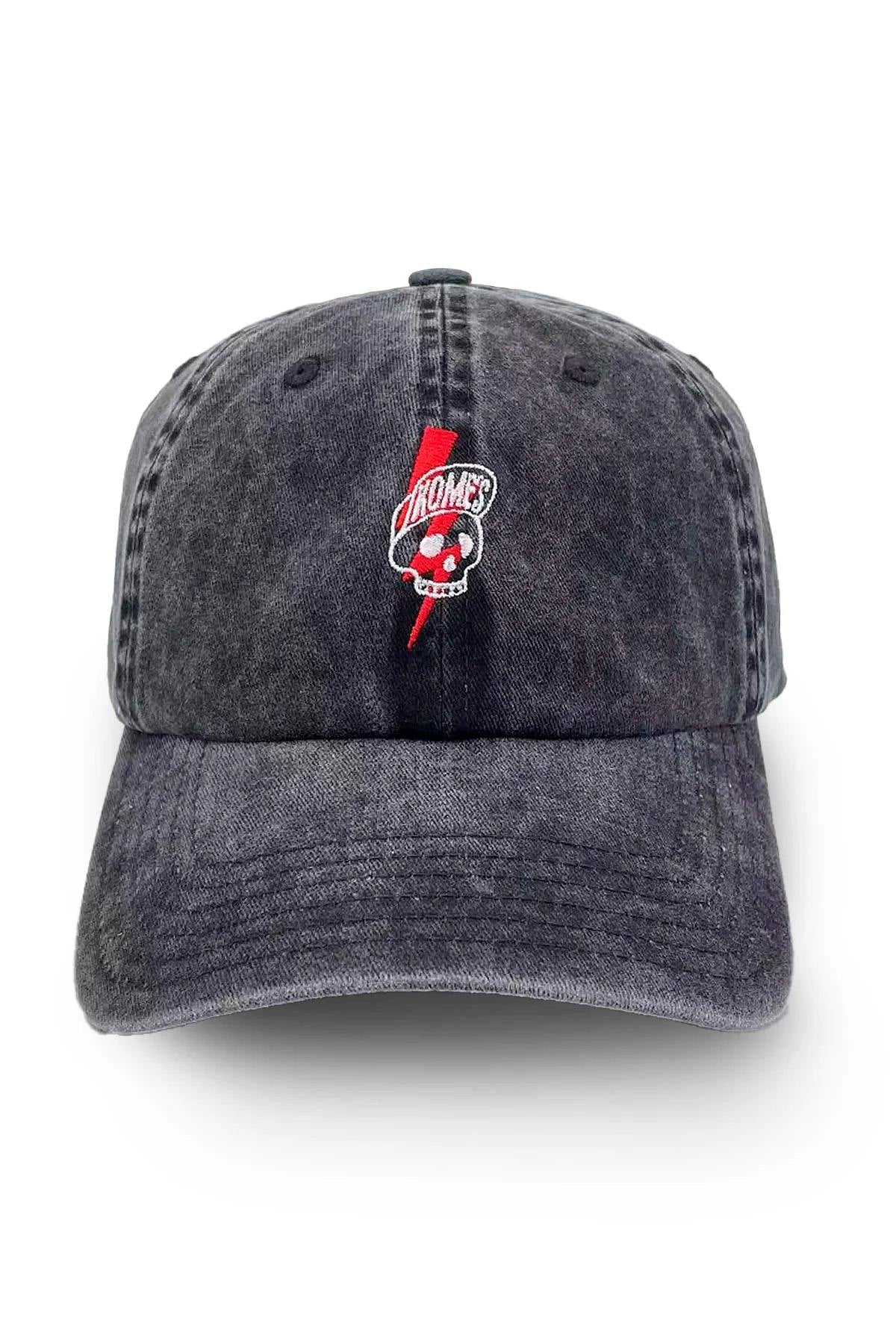Grey cotton cap with embroidered skull logo - Image n°1