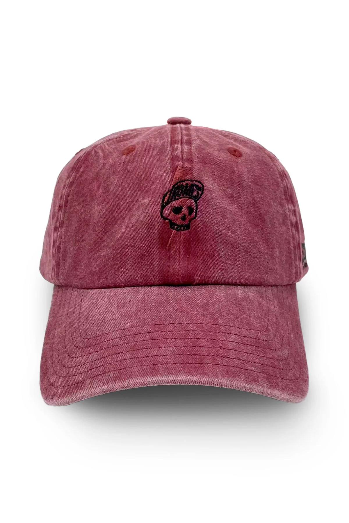 Purple cotton cap with embroidered skull logo - Image n°1