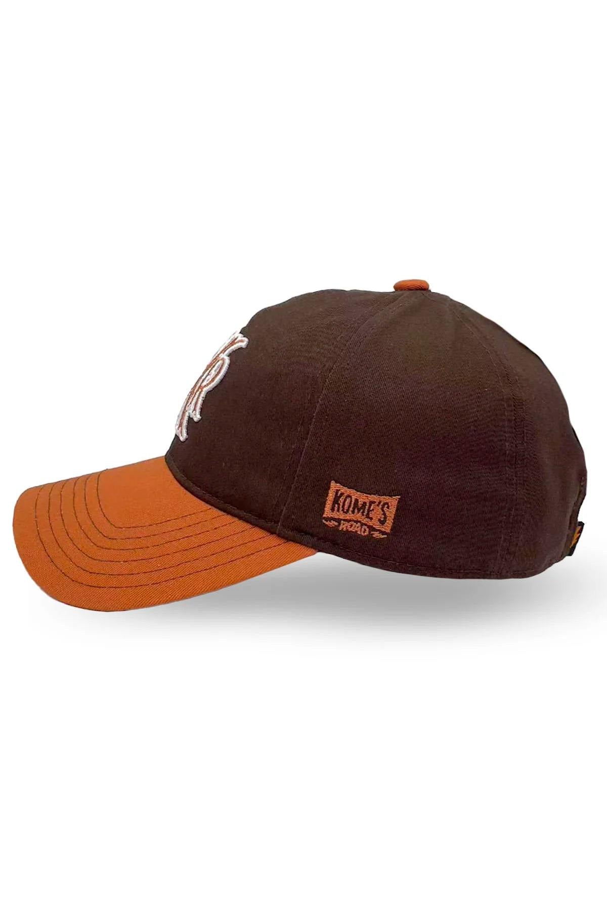 Brown and rust cotton cap with embroidered letter logo - Image n°2