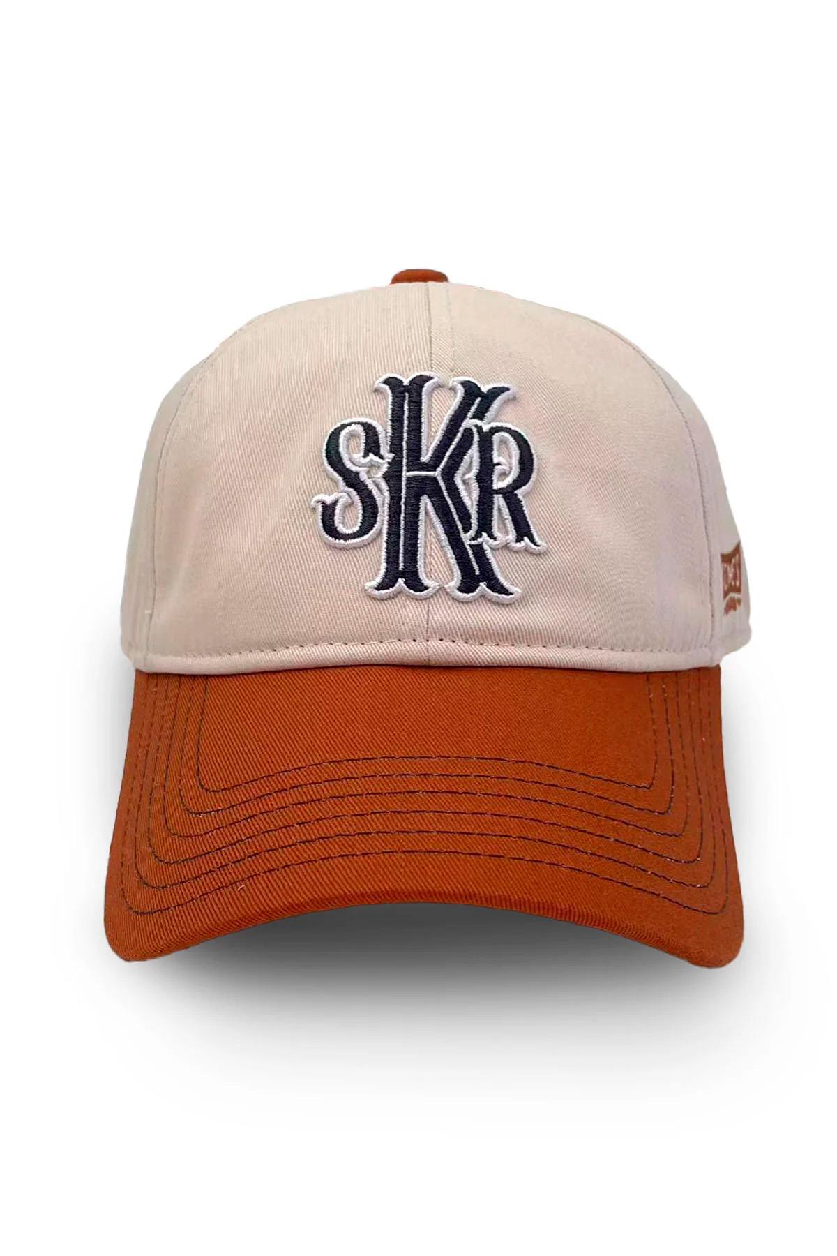 Beige and rust cotton cap with embroidered letter logo - Image n°1