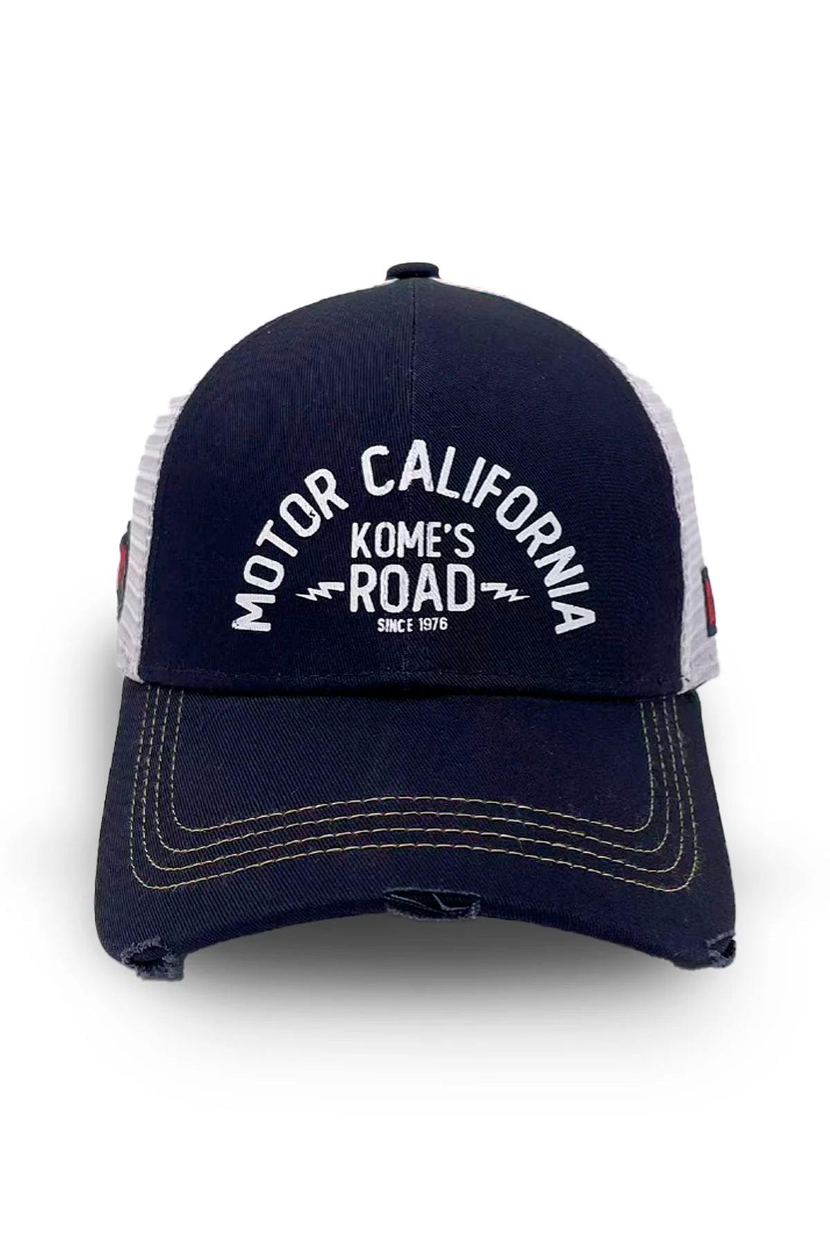 Navy and white mesh cap with printed logo - Image n°1