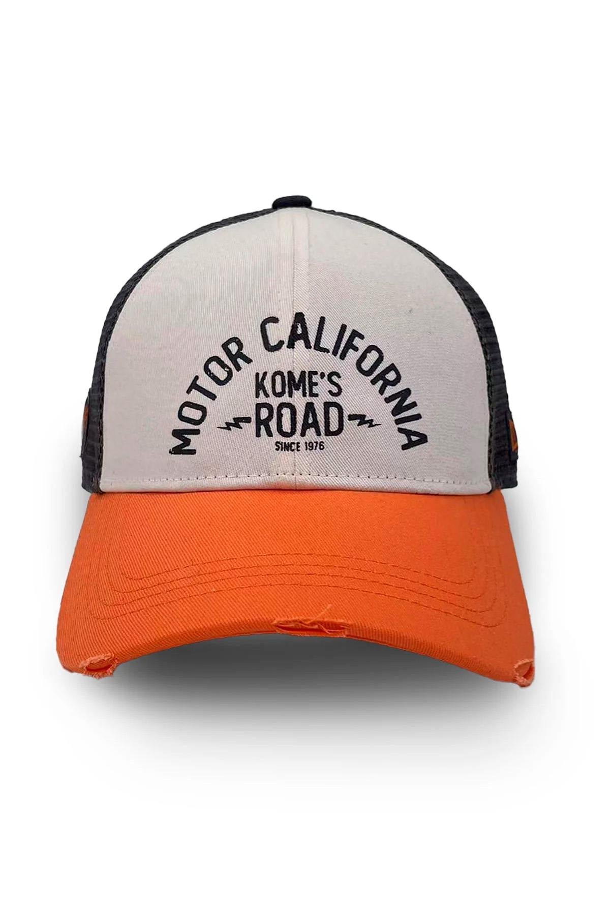 Orange, white and blue mesh cap with printed logo - Image n°1