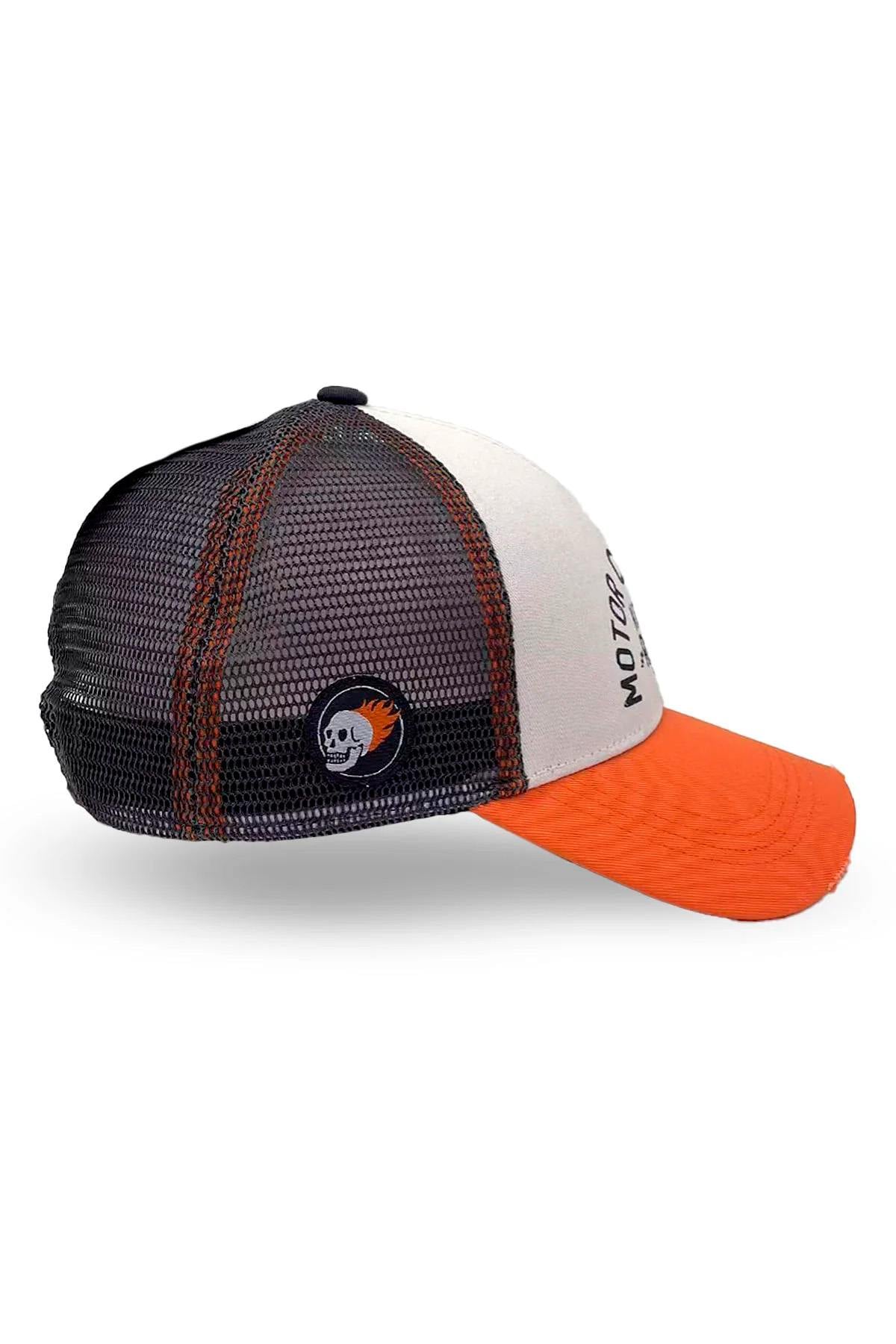 Orange, white and blue mesh cap with printed logo - Image n°4