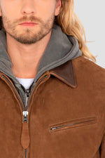 Rust-colored suede leather worker jacket with shirt collar - Image n°3