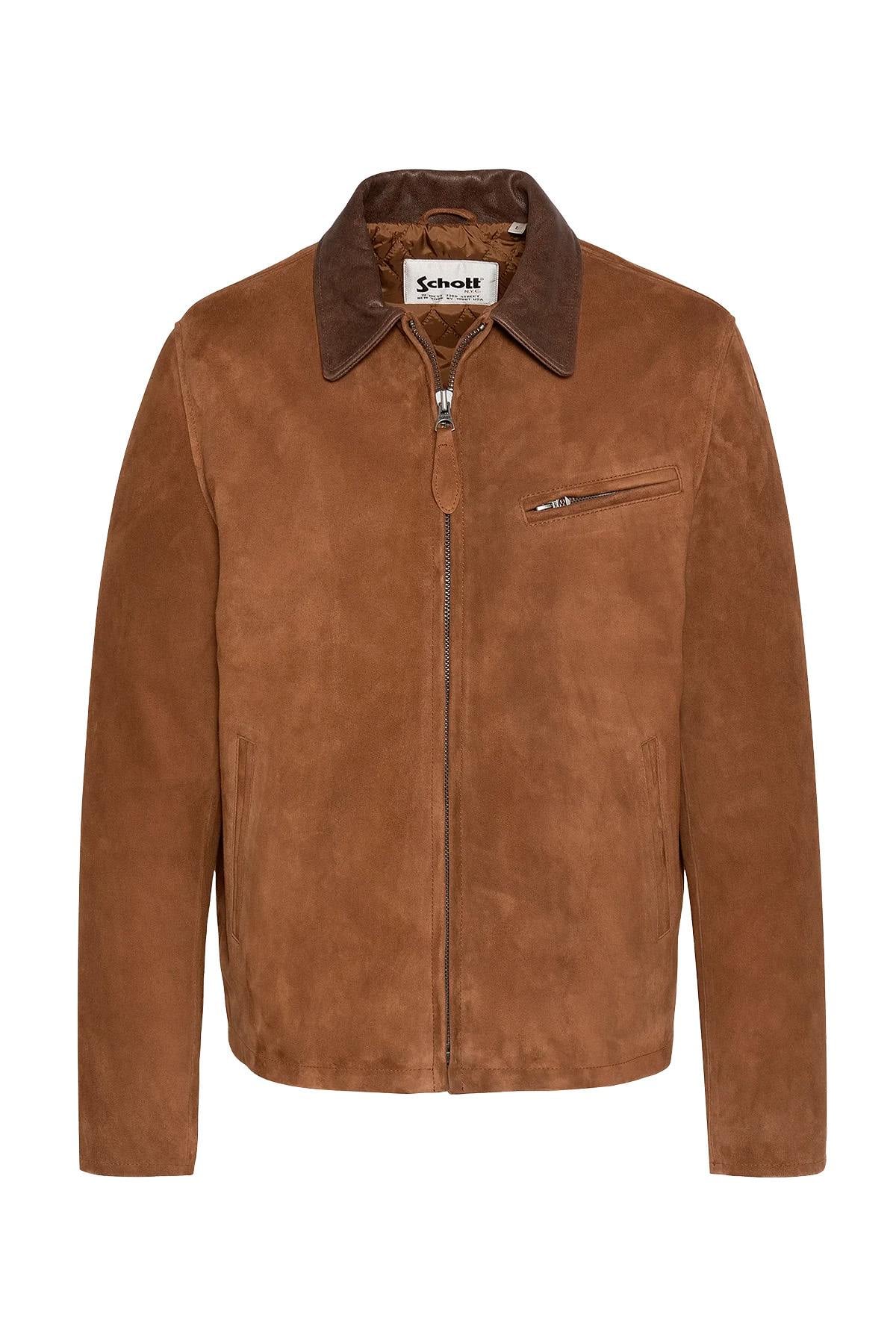 Rust-hued Schott Worker jacket: velvety goatskin suede, regular fit. - Image n°2