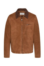 Rust-colored suede leather worker jacket with shirt collar - Image n°1