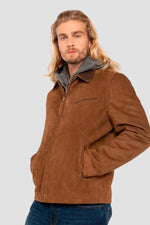 Rust-colored suede leather worker jacket with shirt collar - Image n°2